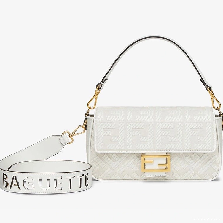 Affordable Medium Motif Strap Cut Canvas Laser Fendi with Bag In White Baguette FF 0816